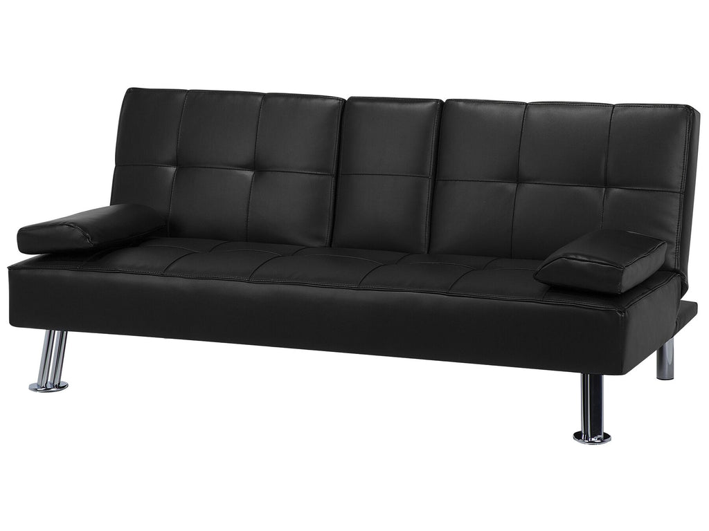 Sofa Bed ROXEN Faux Leather Black 3 Seater