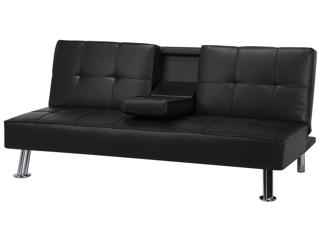 Sofa Bed ROXEN Faux Leather Black 3 Seater