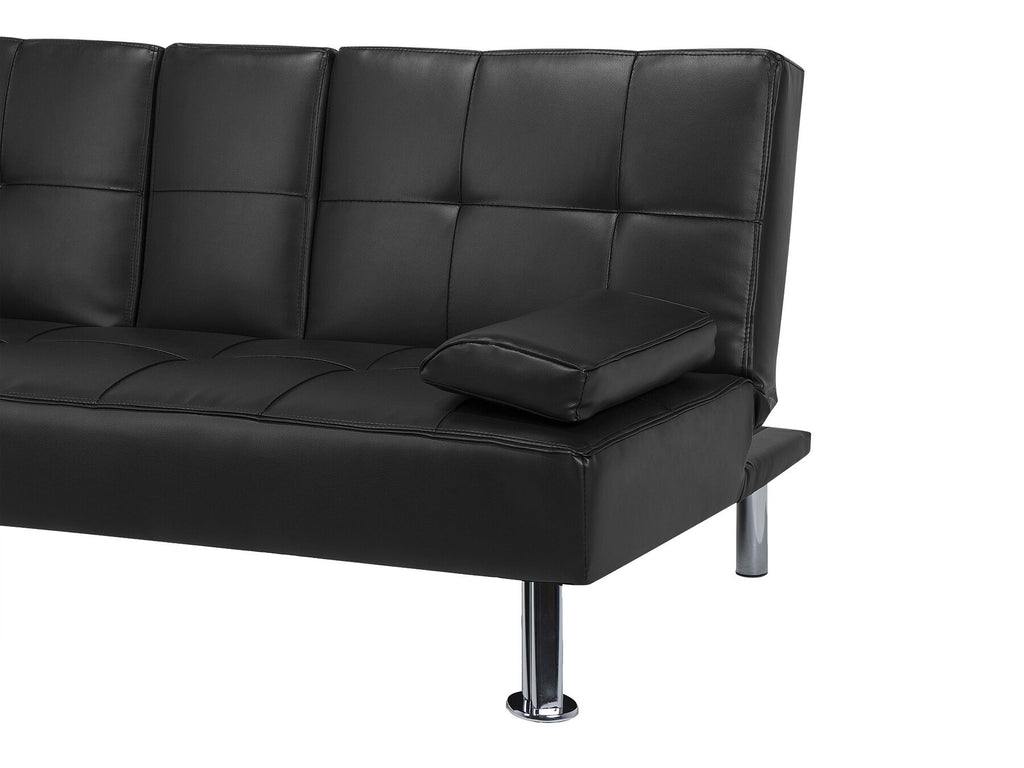 Sofa Bed ROXEN Faux Leather Black 3 Seater