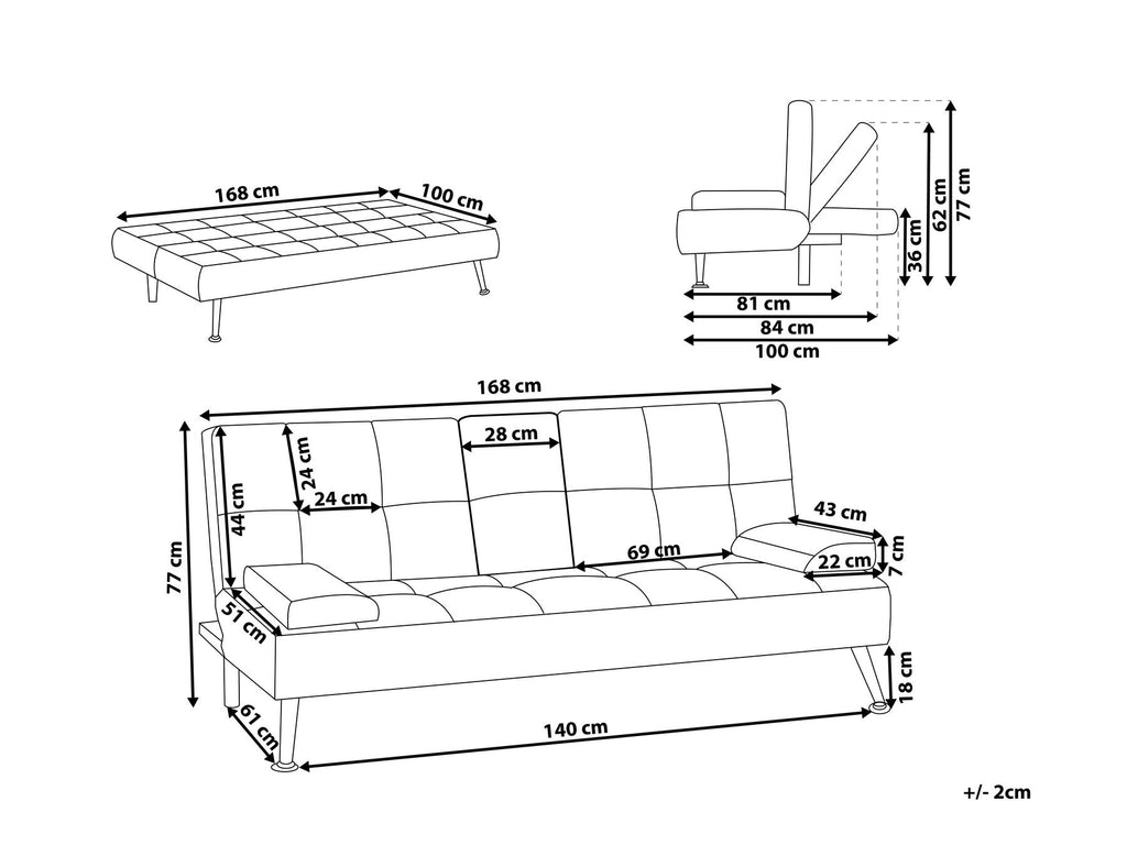Sofa Bed ROXEN Fabric Light Grey 3 Seater