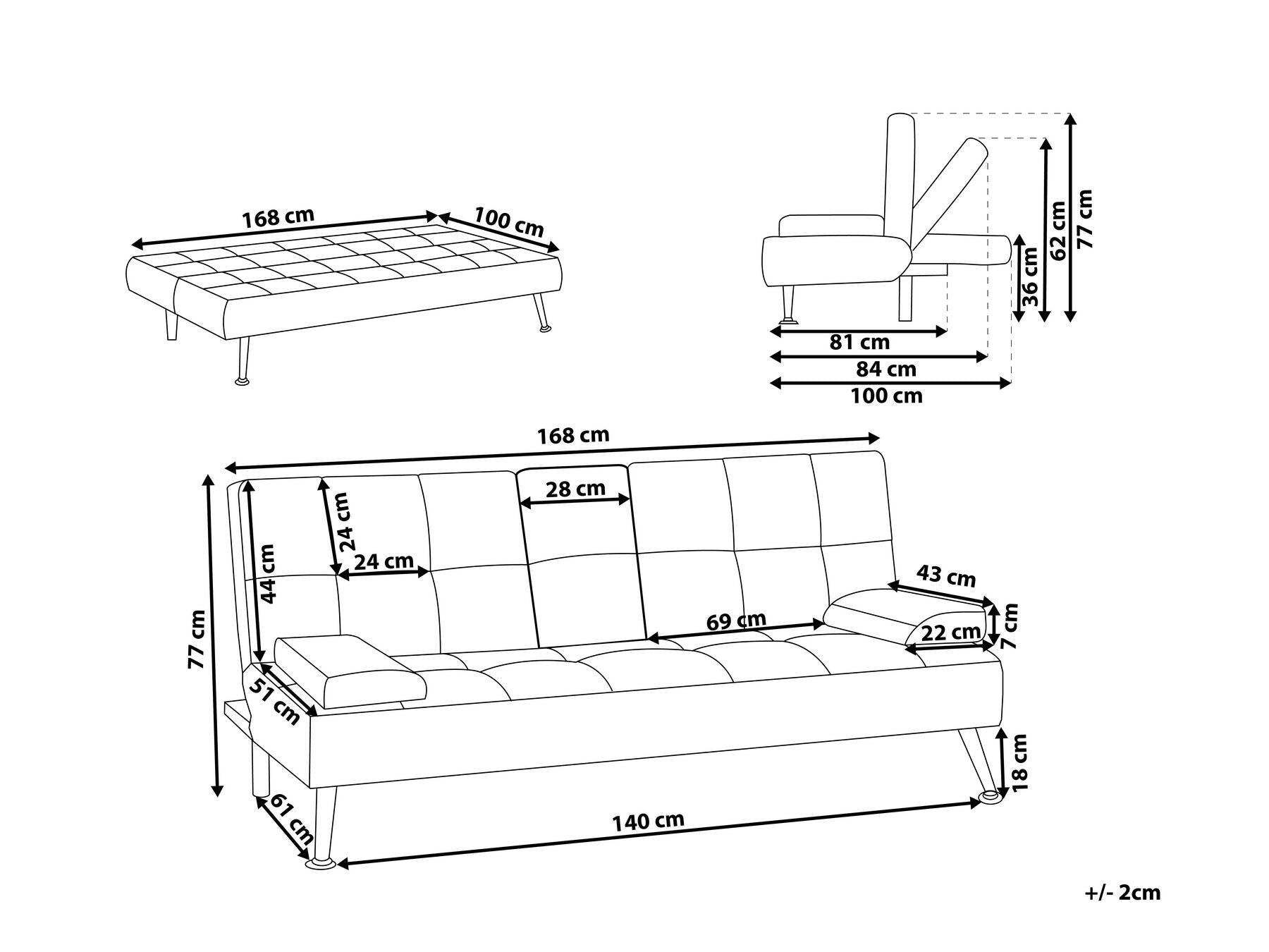 Sofa Bed ROXEN Fabric Light Grey 3 Seater