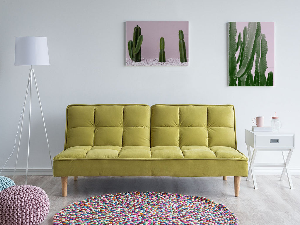 Sofa Bed SILJAN Fabric Olive Green 3 Seater