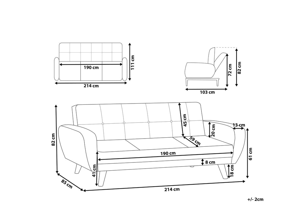 Sofa Bed FLORLI Fabric Black 3 Seater