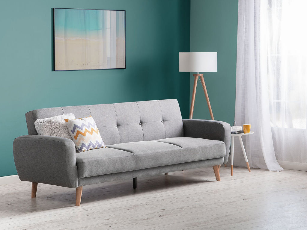 Sofa Bed FLORLI Fabric Light Grey 3 Seater