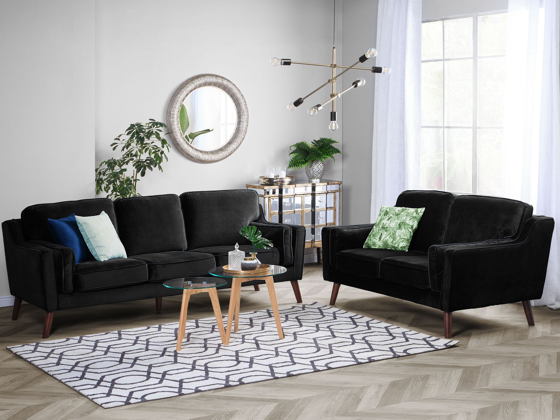 2 Seater Velvet Sofa Black LOKKA