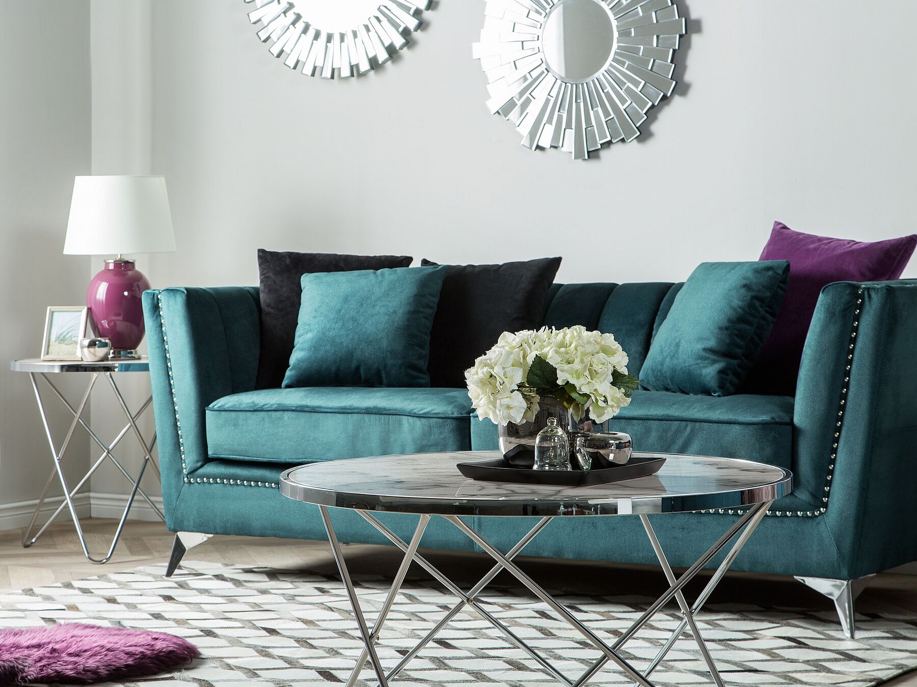 3 Seater Velvet Fabric Sofa Teal GAULA
