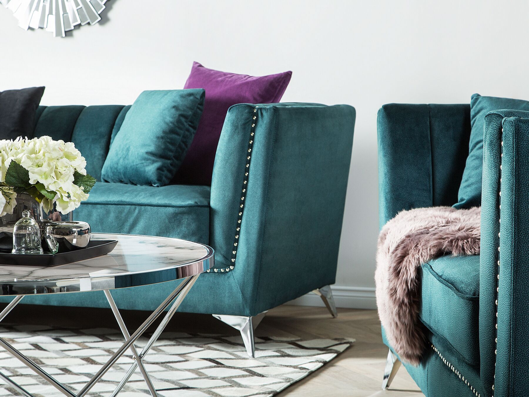 3 Seater Velvet Fabric Sofa Teal GAULA