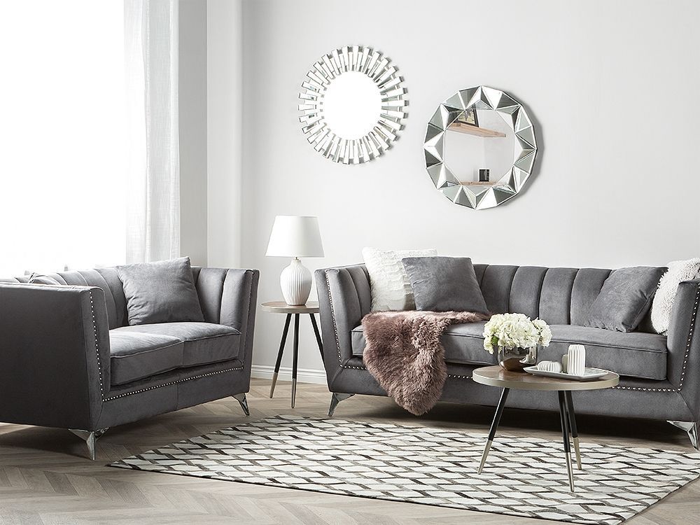 2 Seater Velvet Fabric Sofa Grey GAULA