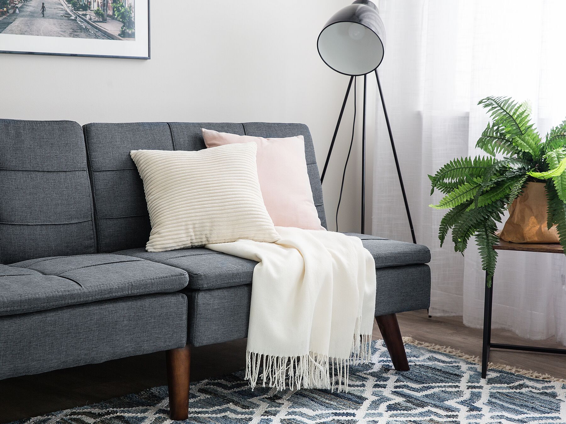 Sofa Bed RONNE Fabric Dark Grey 3 Seater