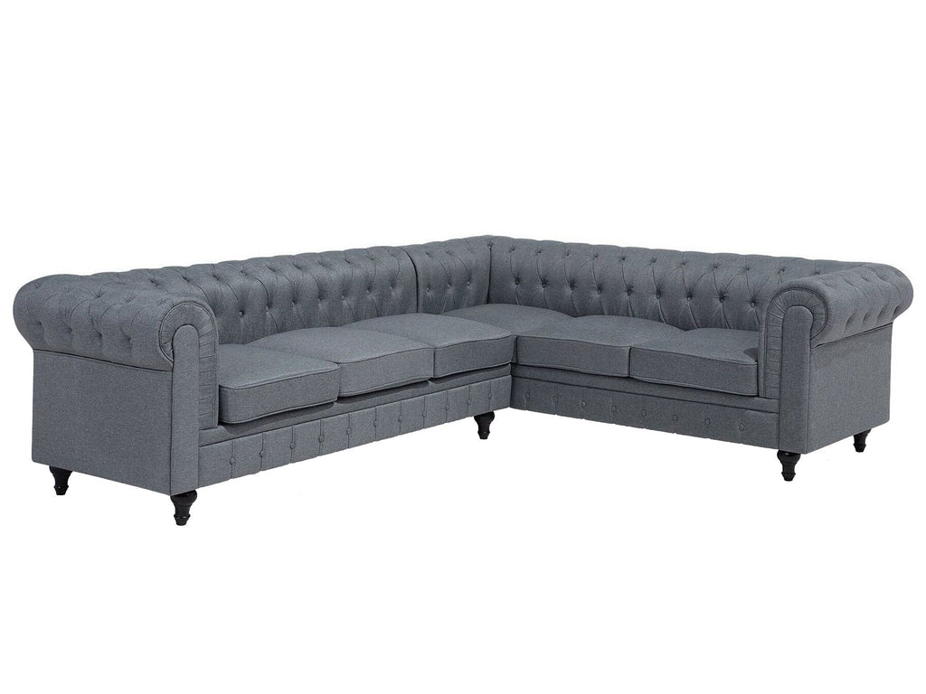 Corner Sofa CHESTERFIELD Fabric Grey 6 Seater Left Hand