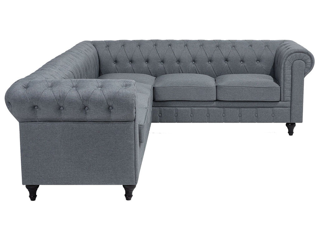 Corner Sofa CHESTERFIELD Fabric Grey 6 Seater Left Hand