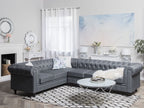 Corner Sofa CHESTERFIELD Fabric Grey 6 Seater Right Hand