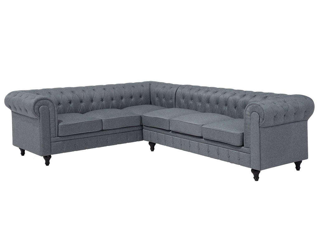 Corner Sofa CHESTERFIELD Fabric Grey 6 Seater Right Hand