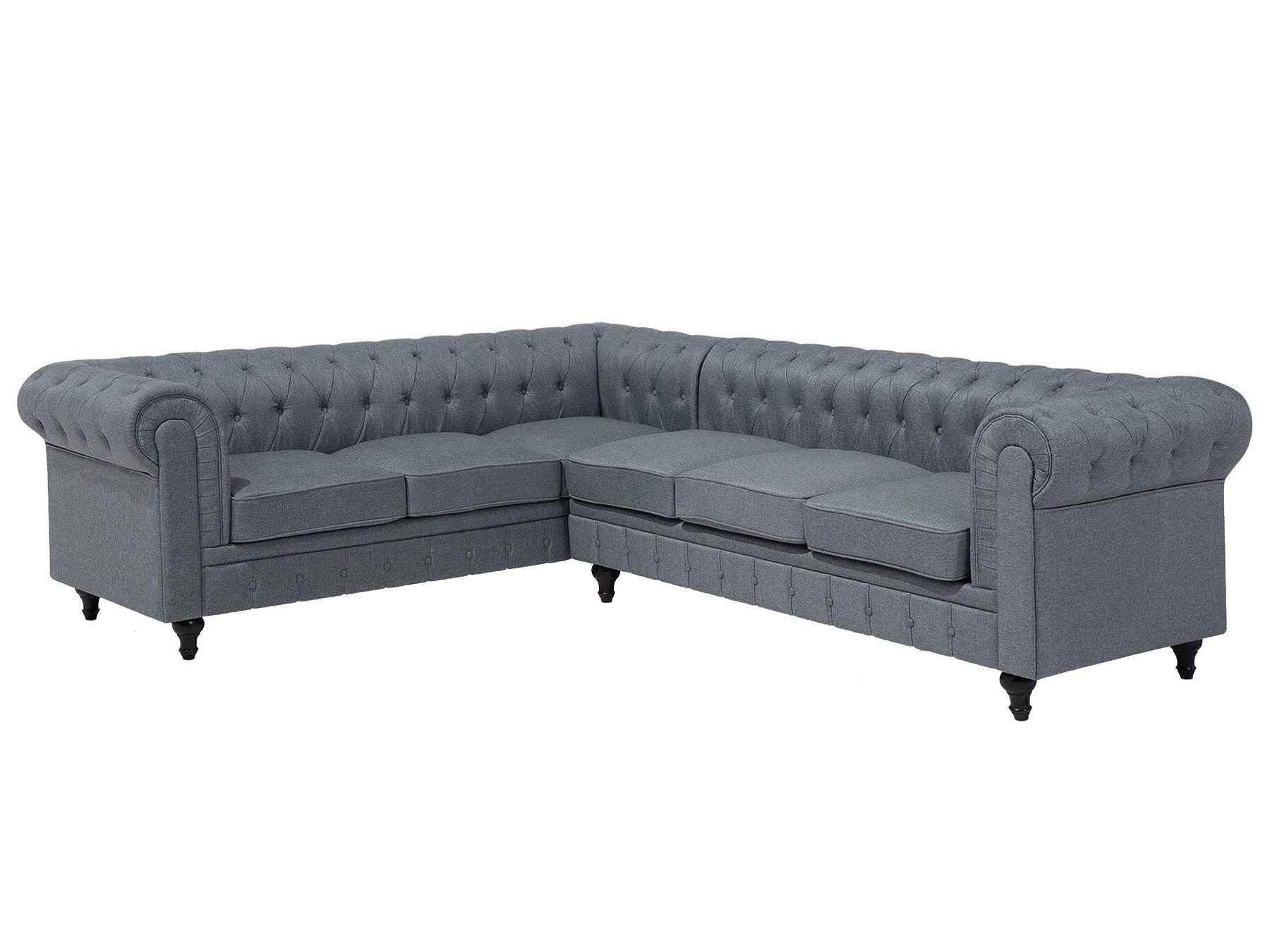 Corner Sofa CHESTERFIELD Fabric Grey 6 Seater Right Hand