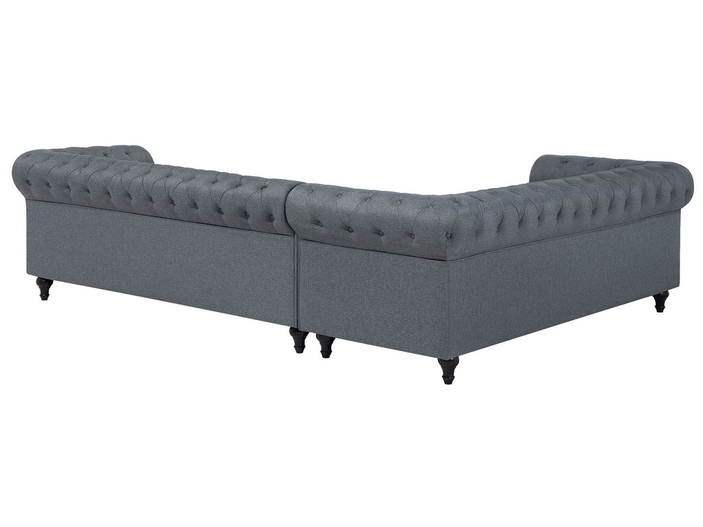 Corner Sofa CHESTERFIELD Fabric Grey 6 Seater Right Hand