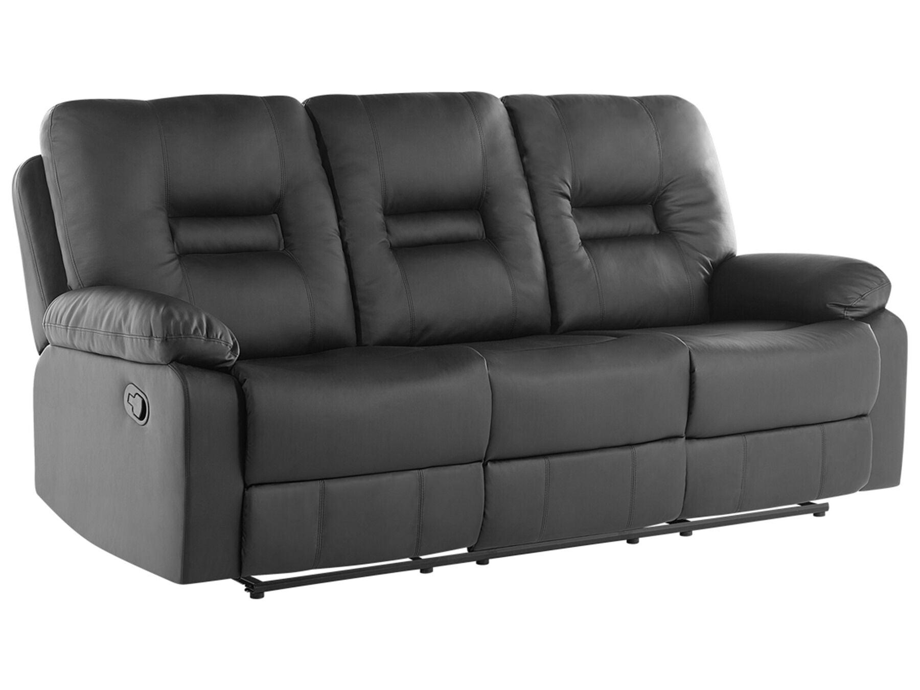 3 Seater Faux Leather Manual Recliner Sofa Black BERGEN