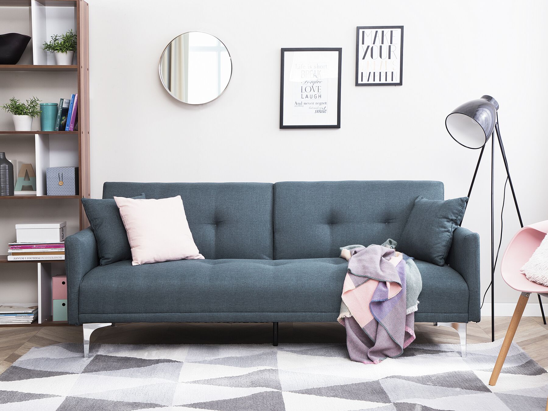 Sofa Bed LUCAN Fabric Dark Blue 3 Seater