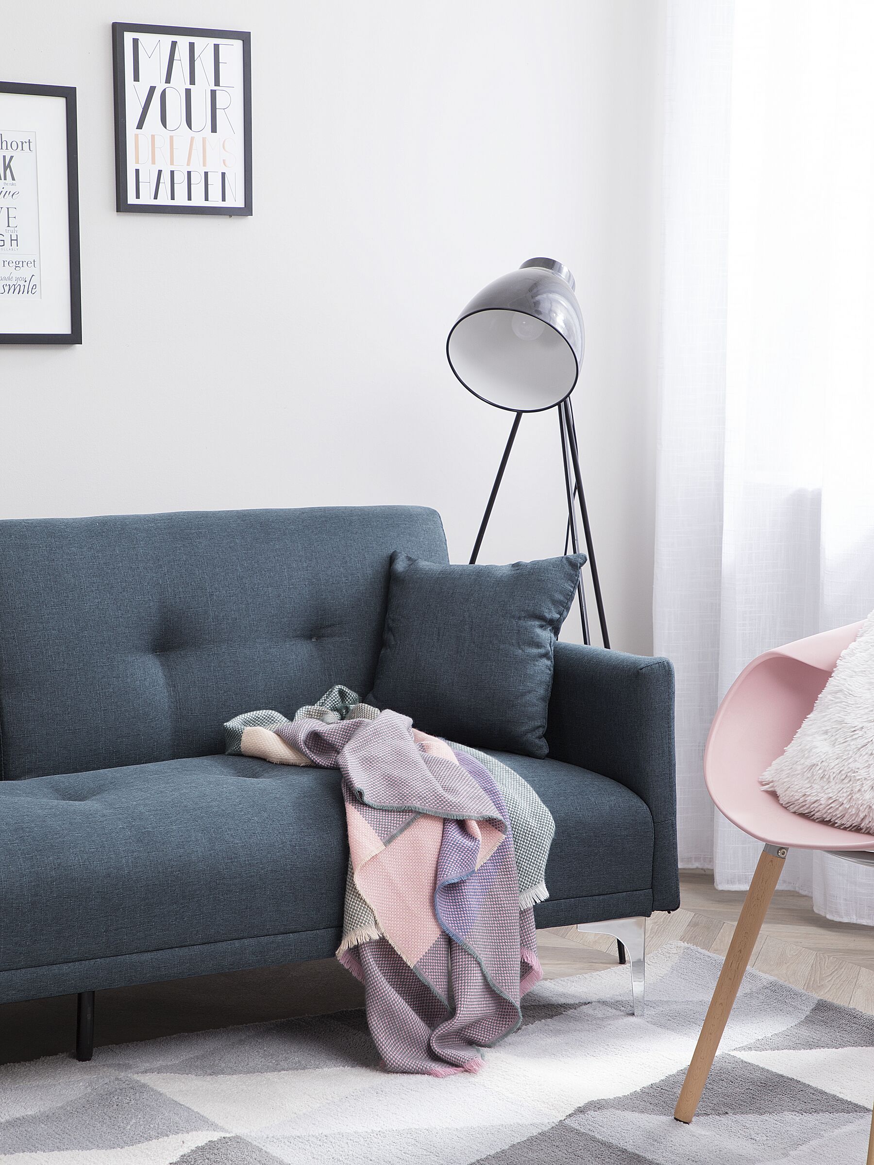 Sofa Bed LUCAN Fabric Dark Blue 3 Seater