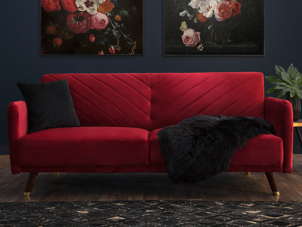 Sofa Bed SENJA Velvet Dark Red 3 Seater