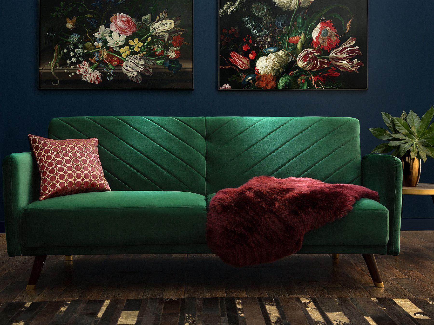 Sofa Bed SENJA Velvet Emerald Green 3 Seater
