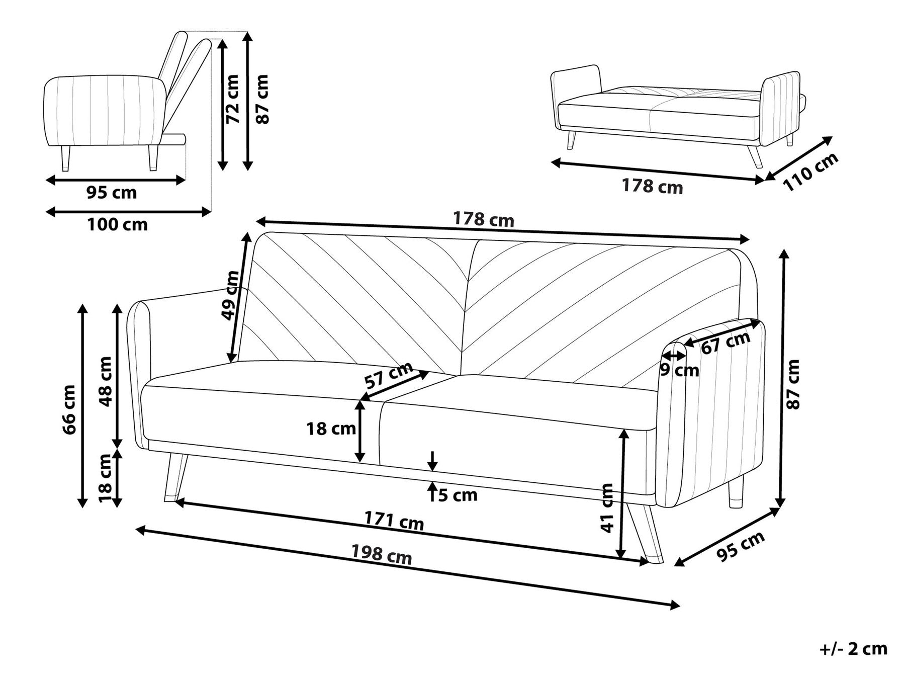 Sofa Bed SENJA Velvet Black 3 Seater