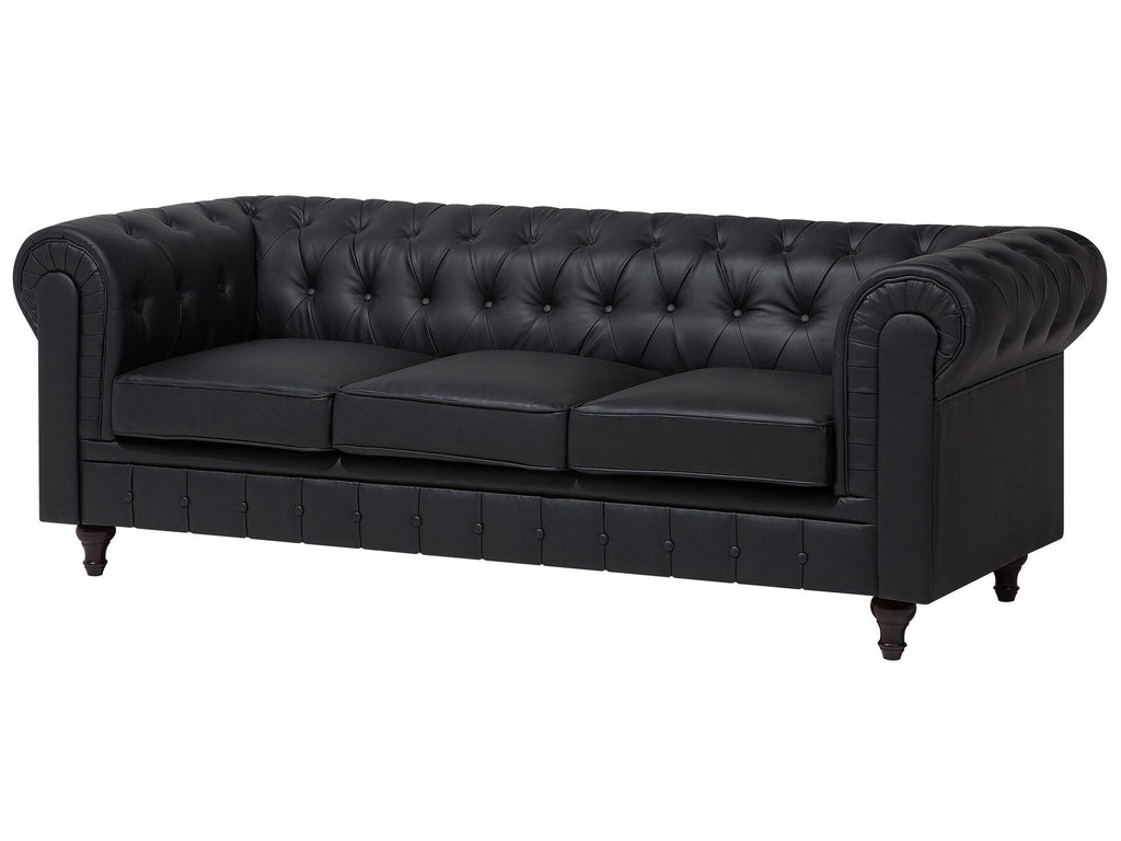 3 Seater Faux Leather Sofa Black CHESTERFIELD Big