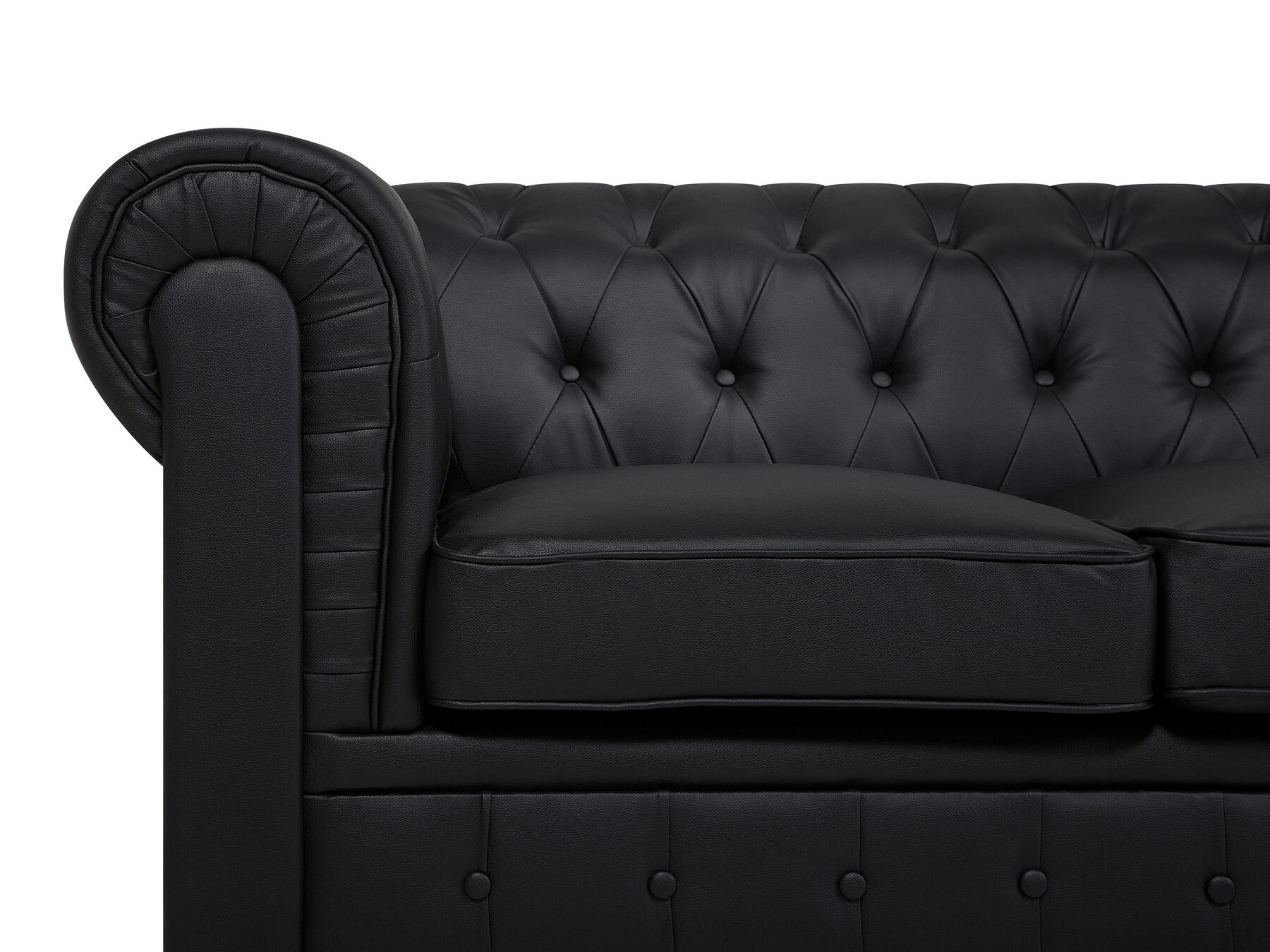 3 Seater Faux Leather Sofa Black CHESTERFIELD Big