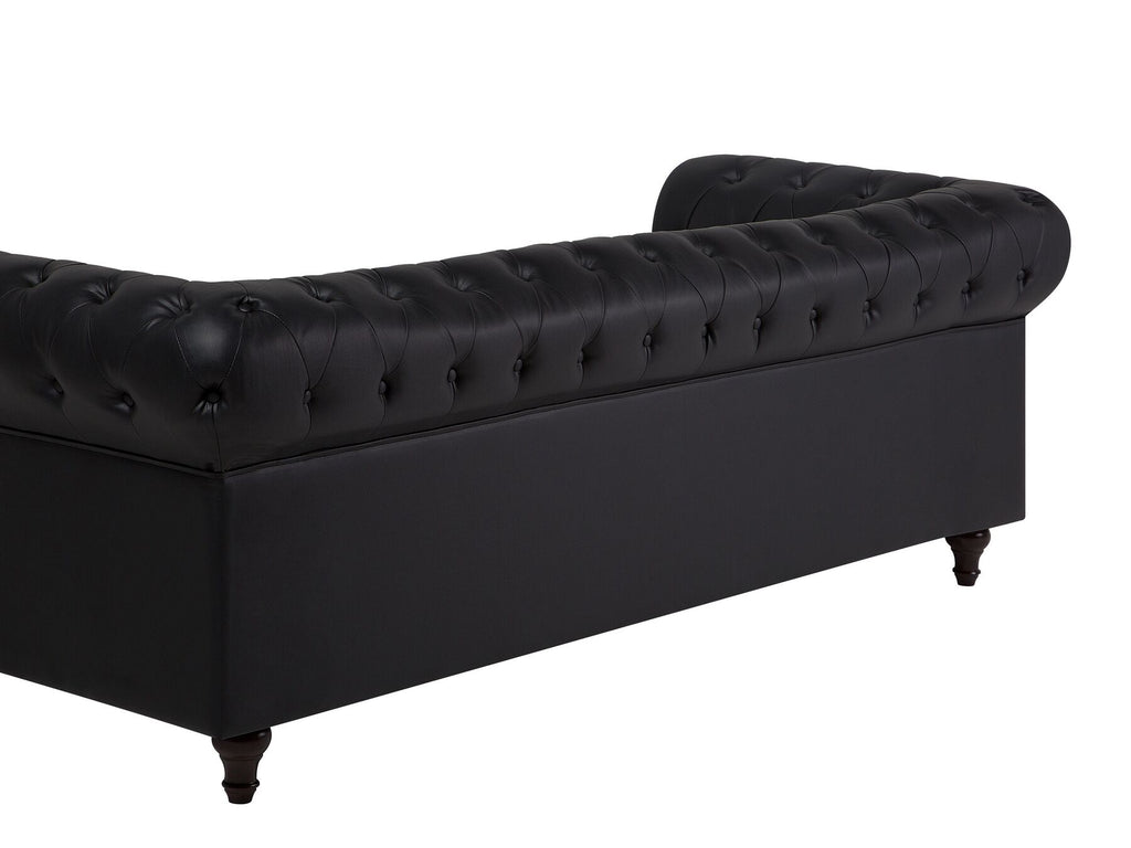 3 Seater Faux Leather Sofa Black CHESTERFIELD Big