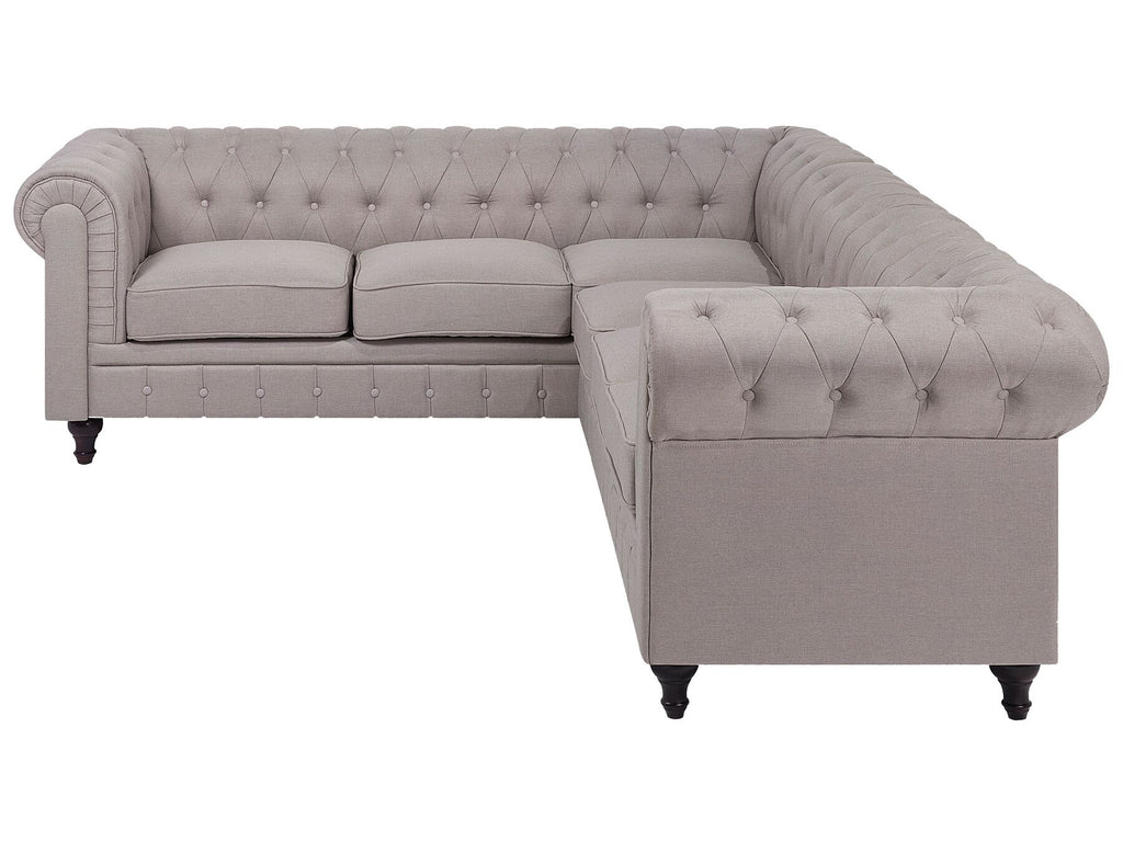 Corner Sofa CHESTERFIELD Fabric Beige 6 Seater Right Hand