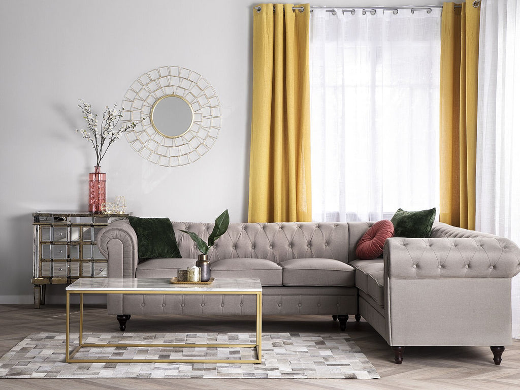 Corner Sofa CHESTERFIELD Fabric Beige 6 Seater Left Hand