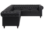 Left Hand Faux Leather Corner Sofa Black CHESTERFIELD