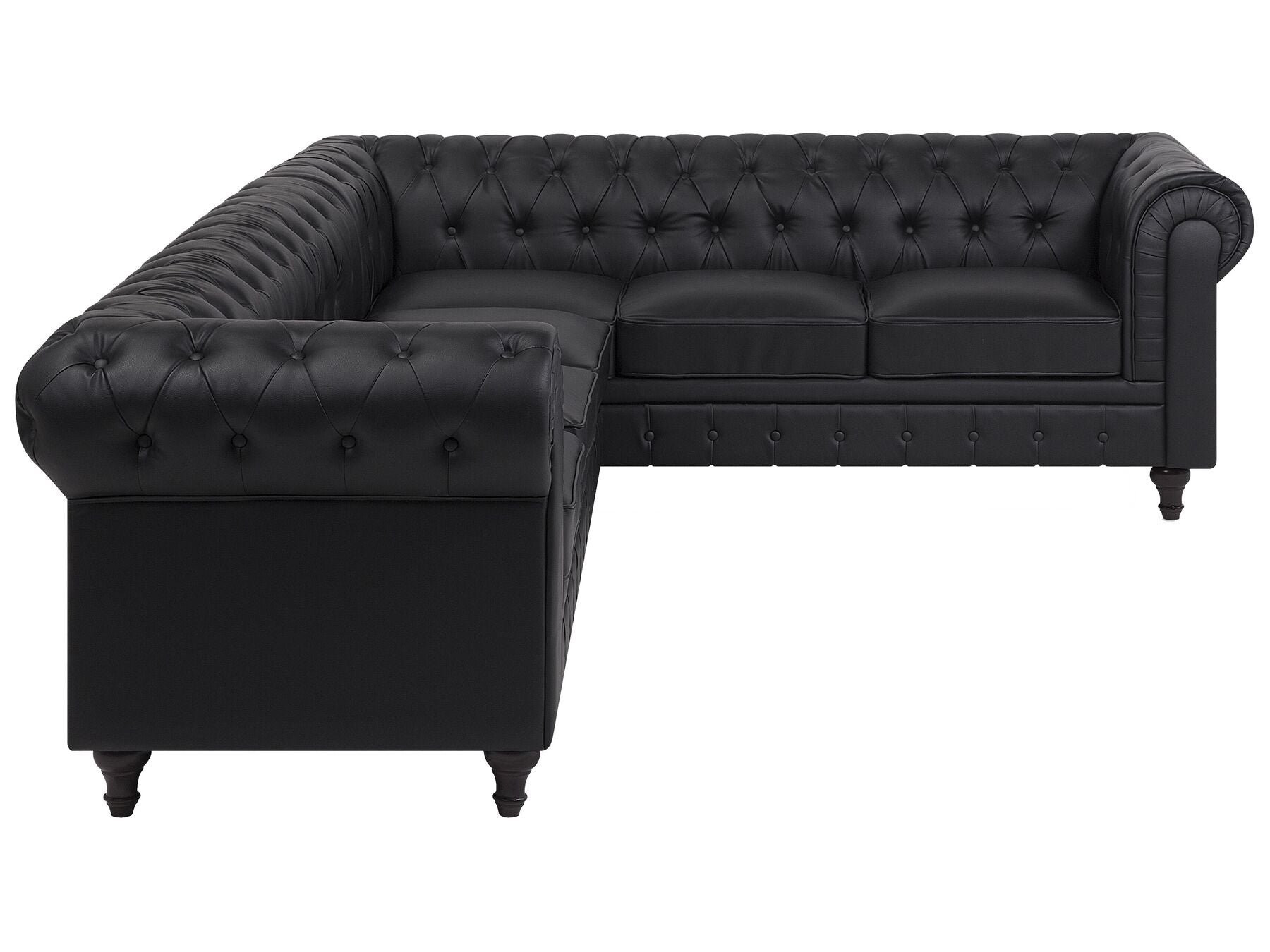 Left Hand Faux Leather Corner Sofa Black CHESTERFIELD