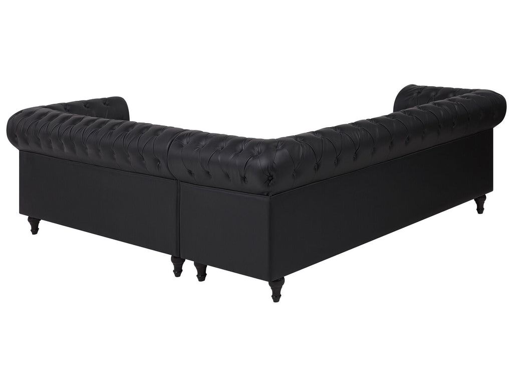 Right Hand Faux Leather Corner Sofa Black CHESTERFIELD