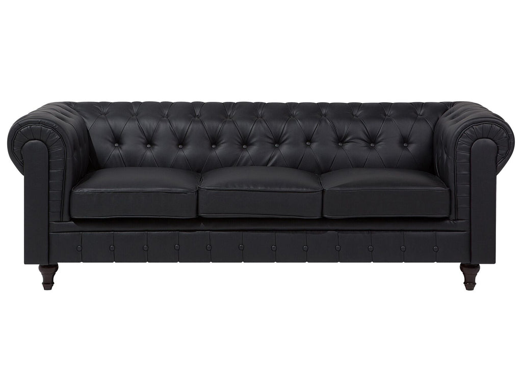 Left Hand Faux Leather Corner Sofa Black CHESTERFIELD