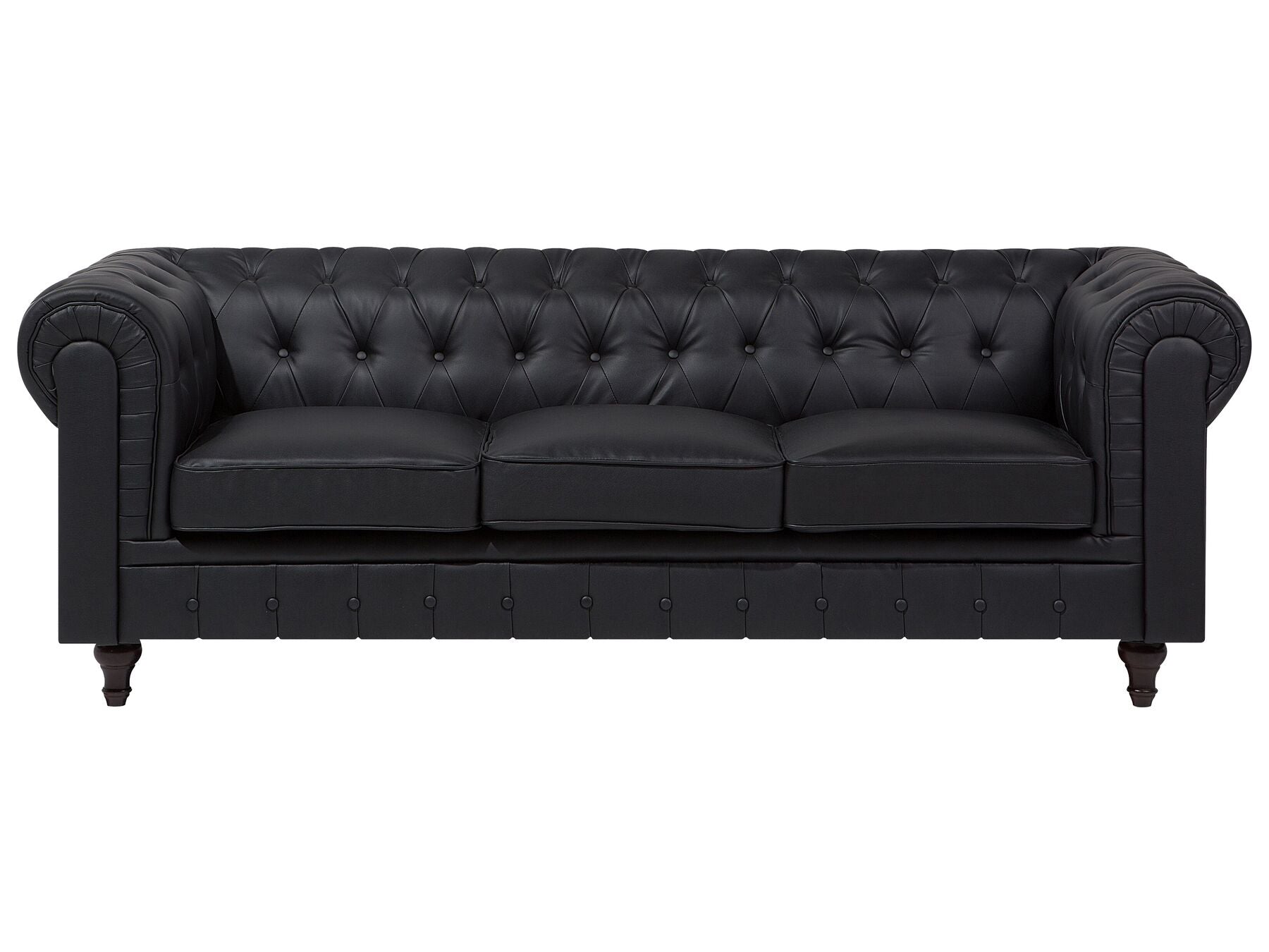 Left Hand Faux Leather Corner Sofa Black CHESTERFIELD