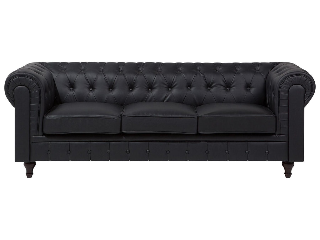 Right Hand Faux Leather Corner Sofa Black CHESTERFIELD