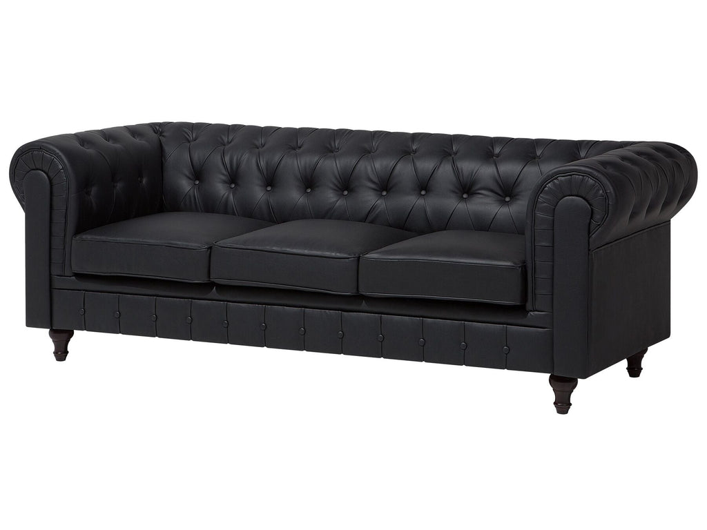 Left Hand Faux Leather Corner Sofa Black CHESTERFIELD