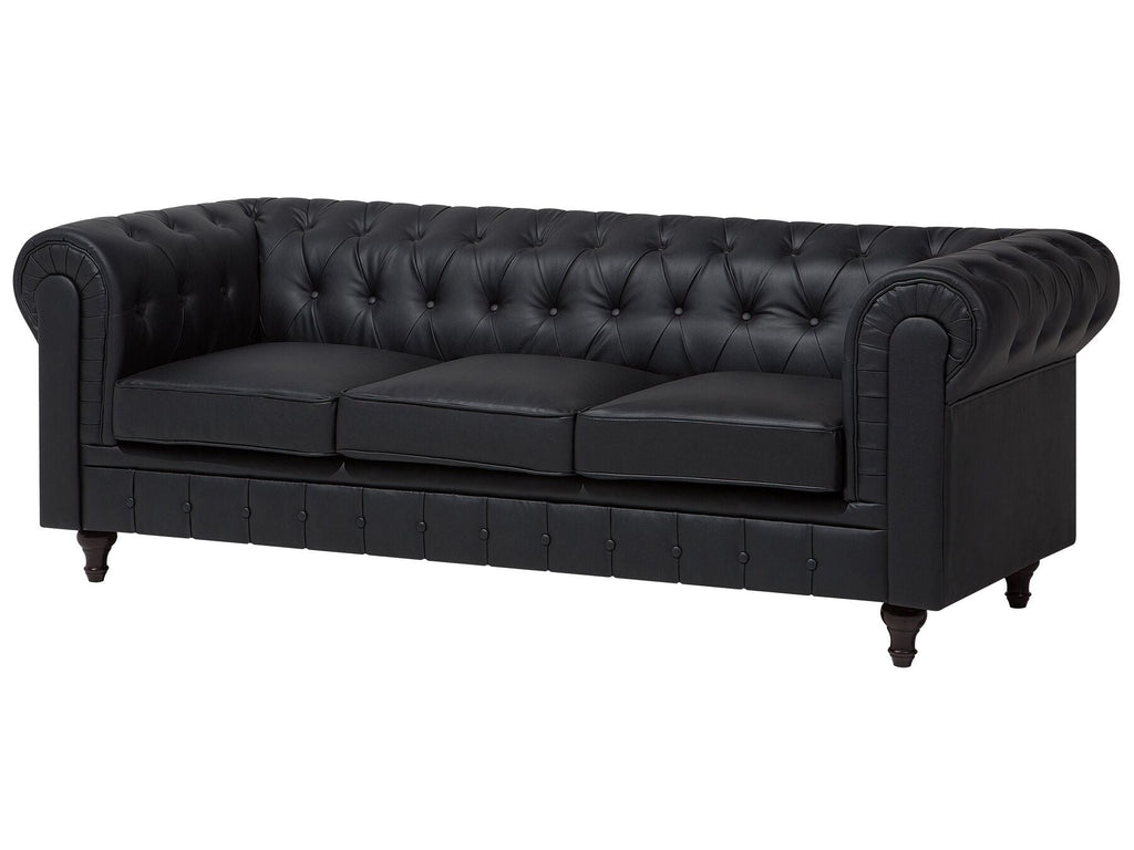 Right Hand Faux Leather Corner Sofa Black CHESTERFIELD