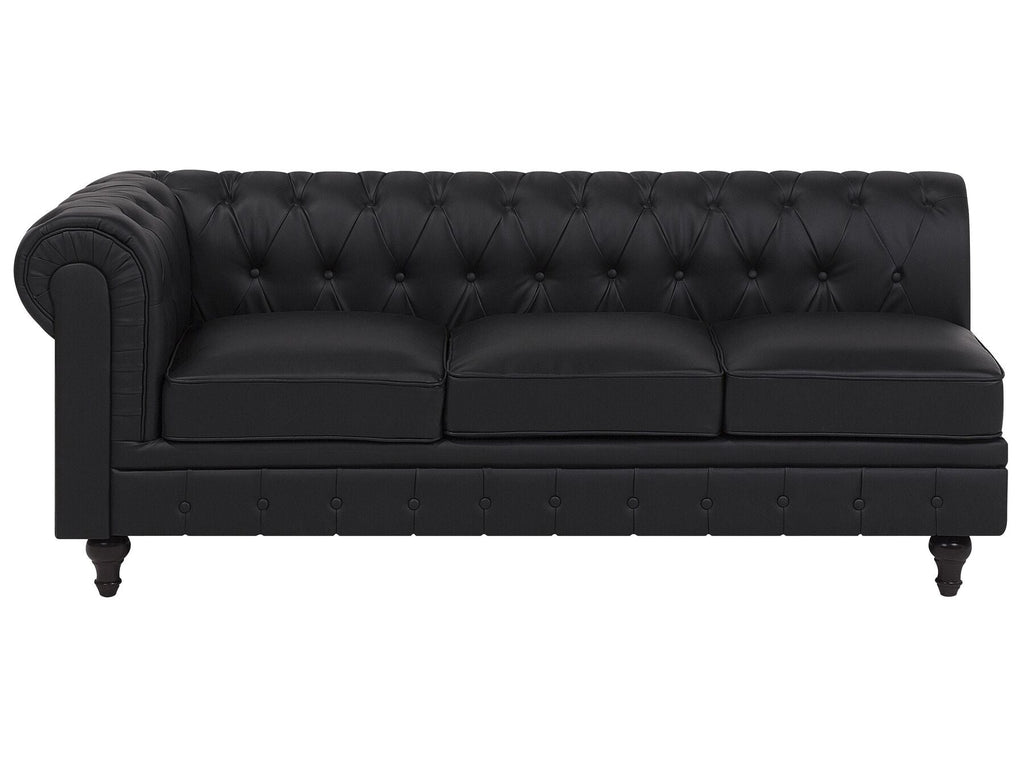 Left Hand Faux Leather Corner Sofa Black CHESTERFIELD
