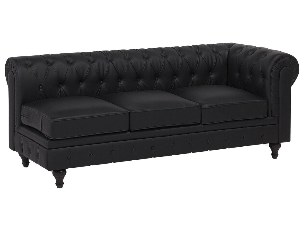 Right Hand Faux Leather Corner Sofa Black CHESTERFIELD