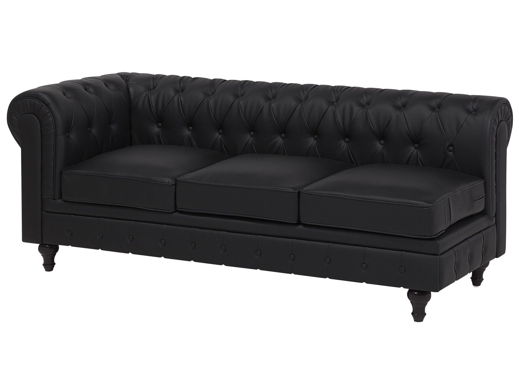 Left Hand Faux Leather Corner Sofa Black CHESTERFIELD