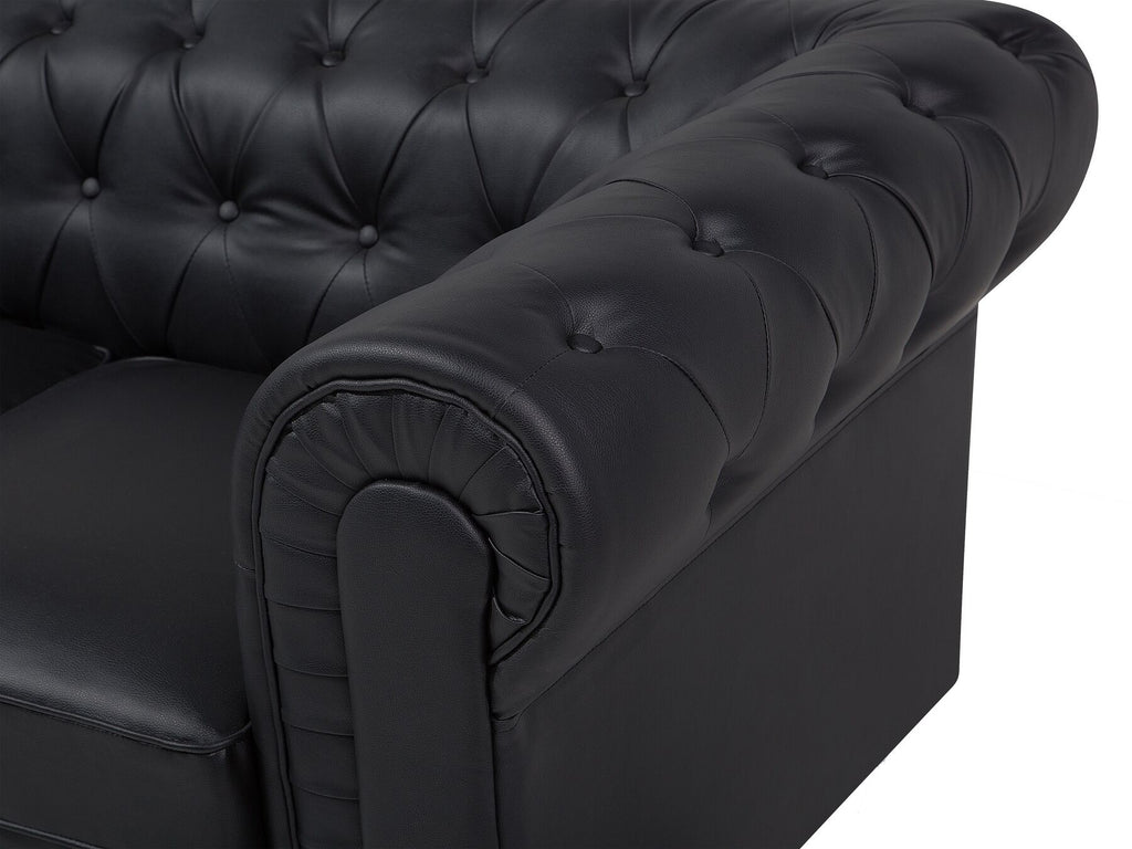 Right Hand Faux Leather Corner Sofa Black CHESTERFIELD