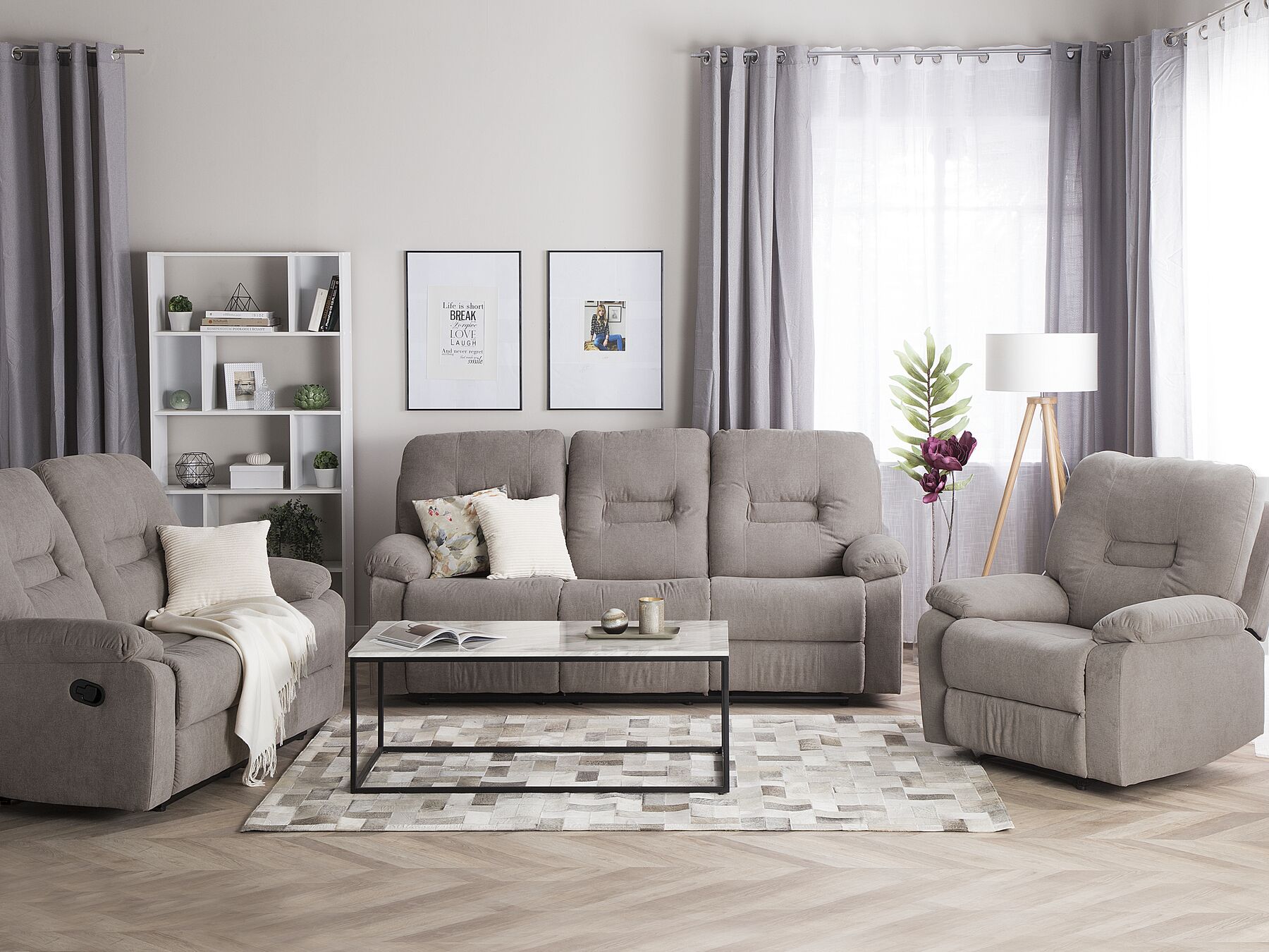 2 Seater Fabric Manual Recliner Sofa Taupe Beige BERGEN