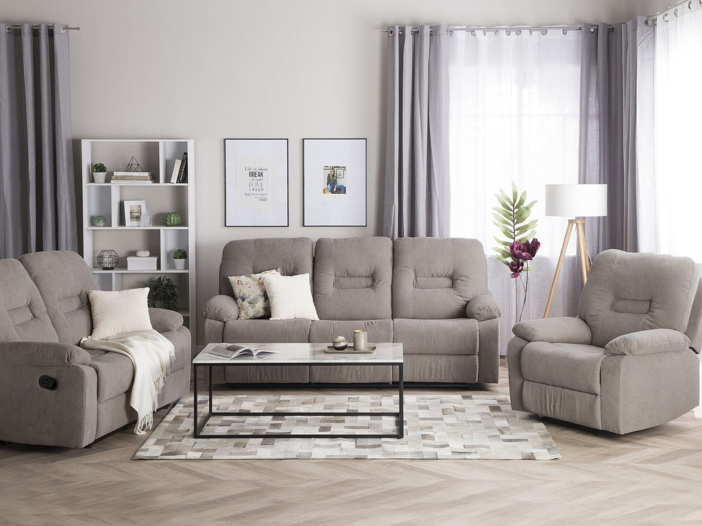 3 Seater Fabric Manual Recliner Sofa Taupe Beige BERGEN