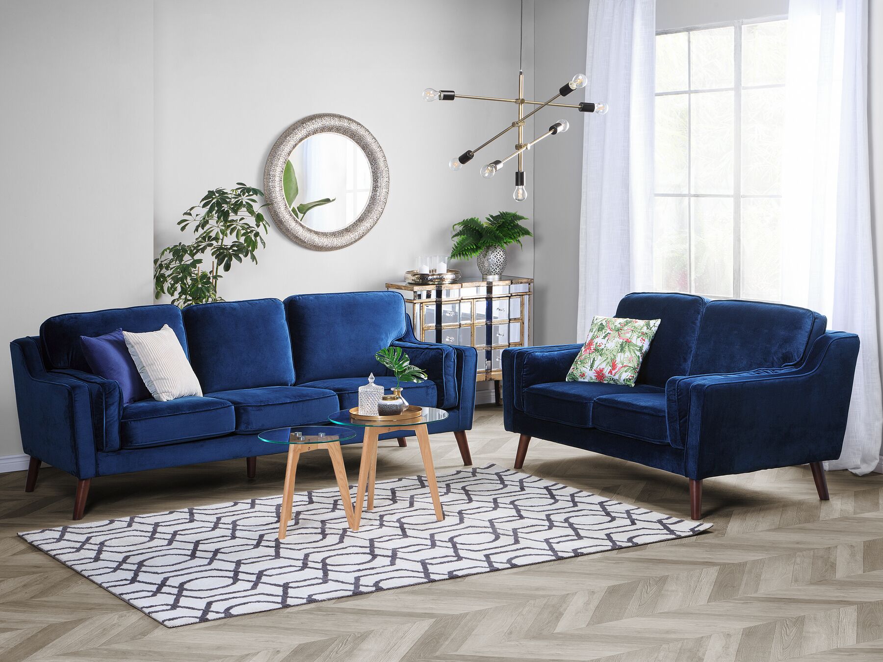 2 Seater Velvet Sofa Navy Blue LOKKA