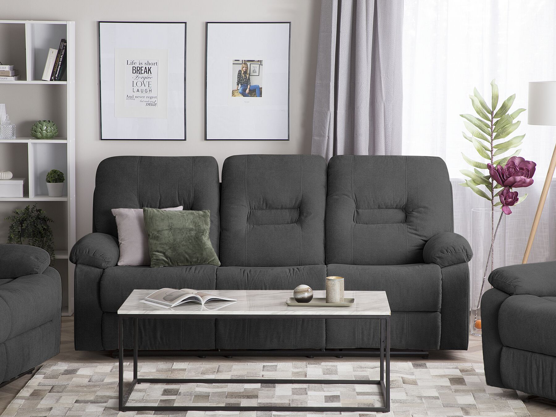 3 Seater Fabric Manual Recliner Sofa Grey BERGEN