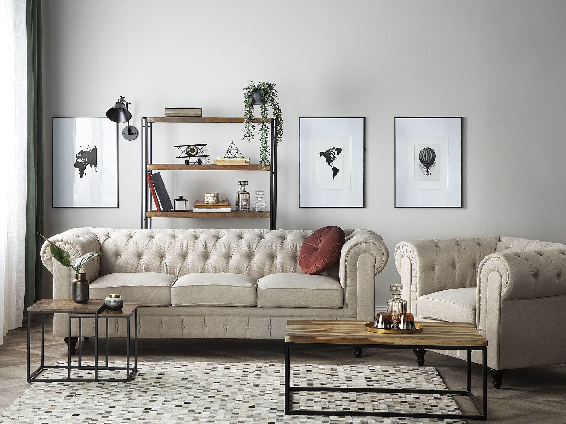 3 Seater Fabric Sofa Beige CHESTERFIELD Big