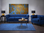 3 Seater Velvet Fabric Sofa Navy Blue CHESTERFIELD