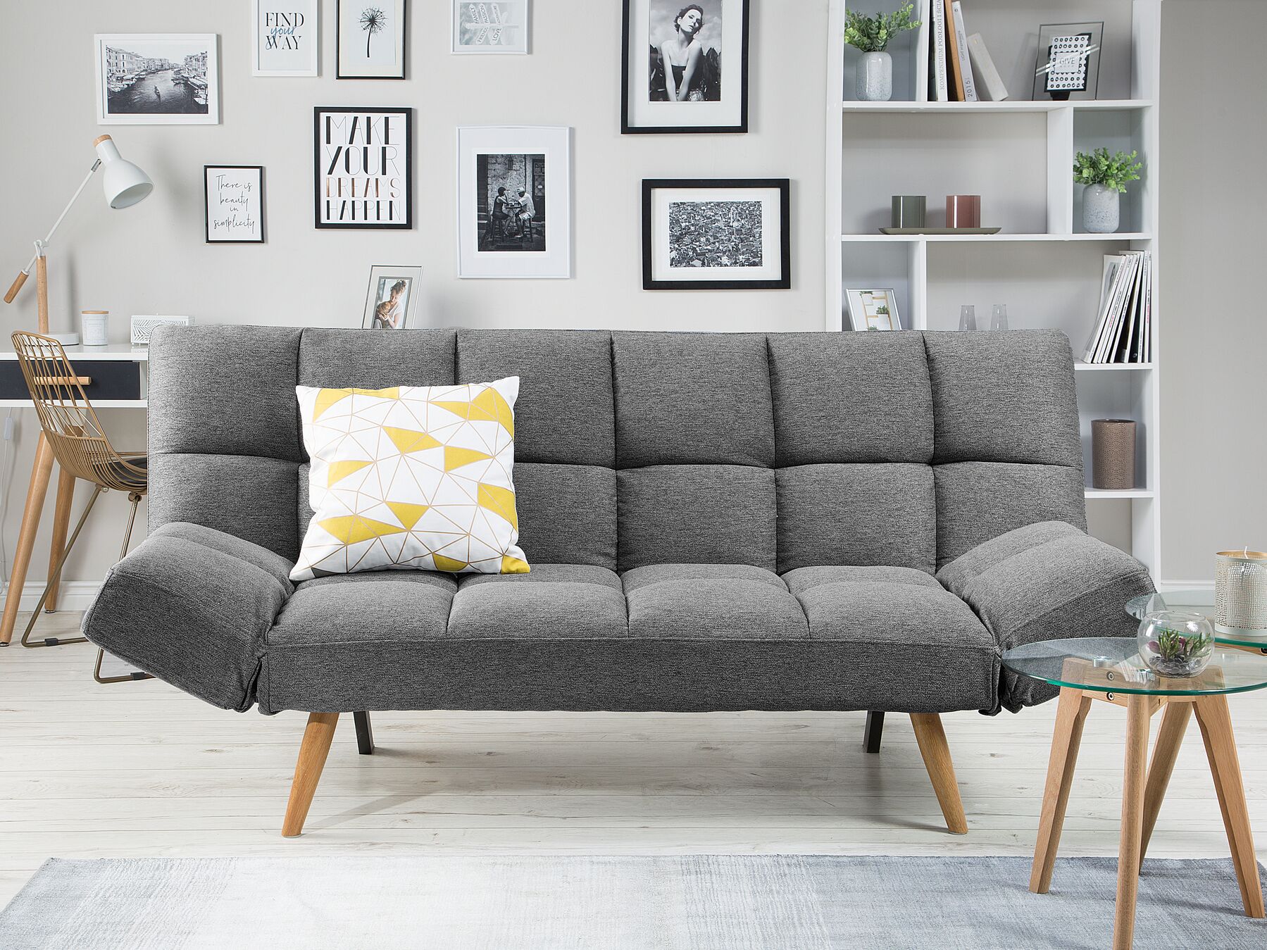 Sofa Bed INGARO Fabric Dark Grey 2 Seater