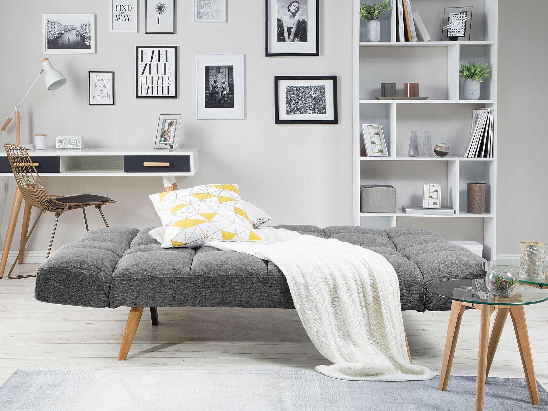 Sofa Bed INGARO Fabric Dark Grey 2 Seater